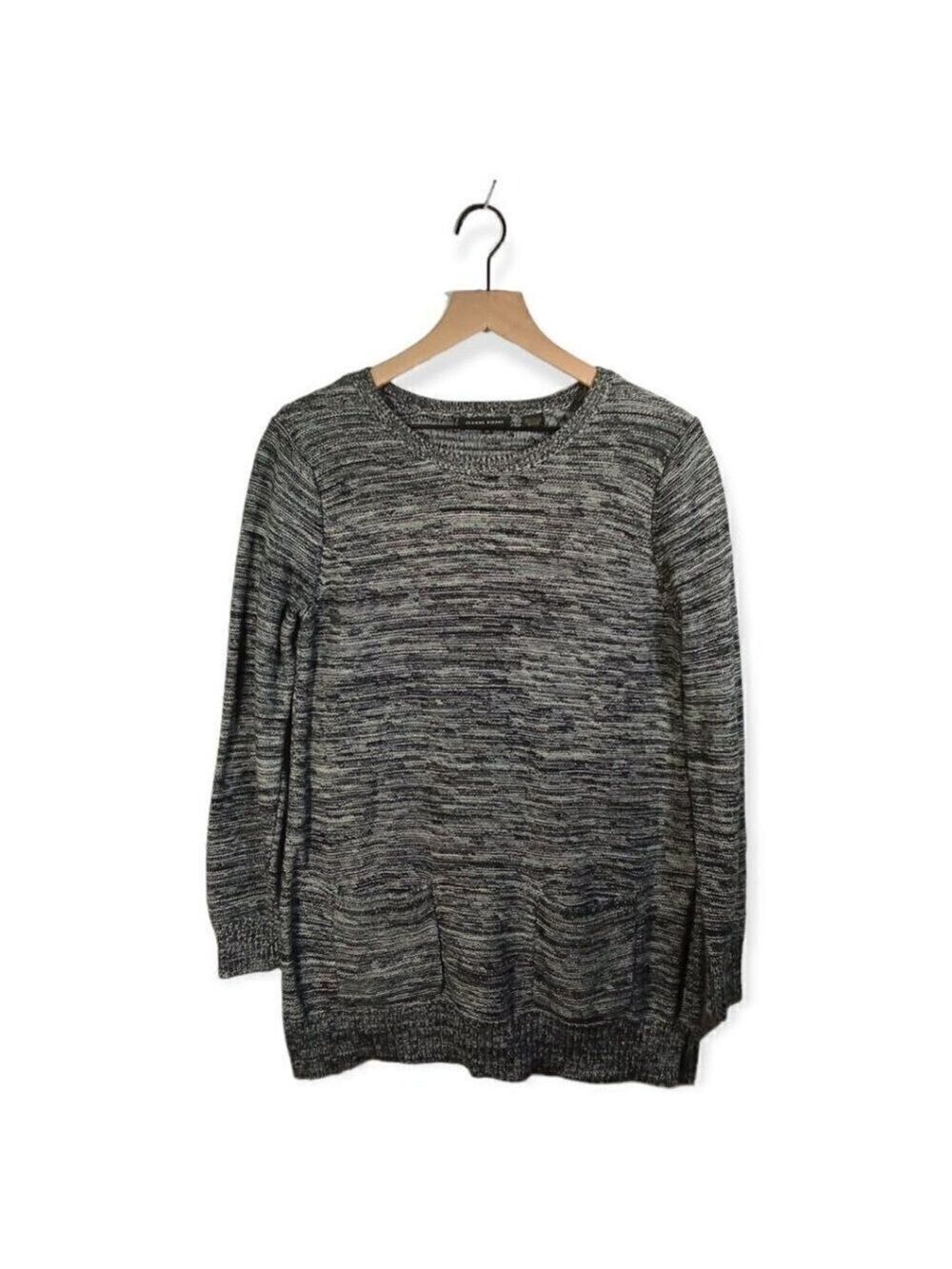 JEANNE Pierre Black & Gray Marbled Tunic Crew Neck Sweater Size M